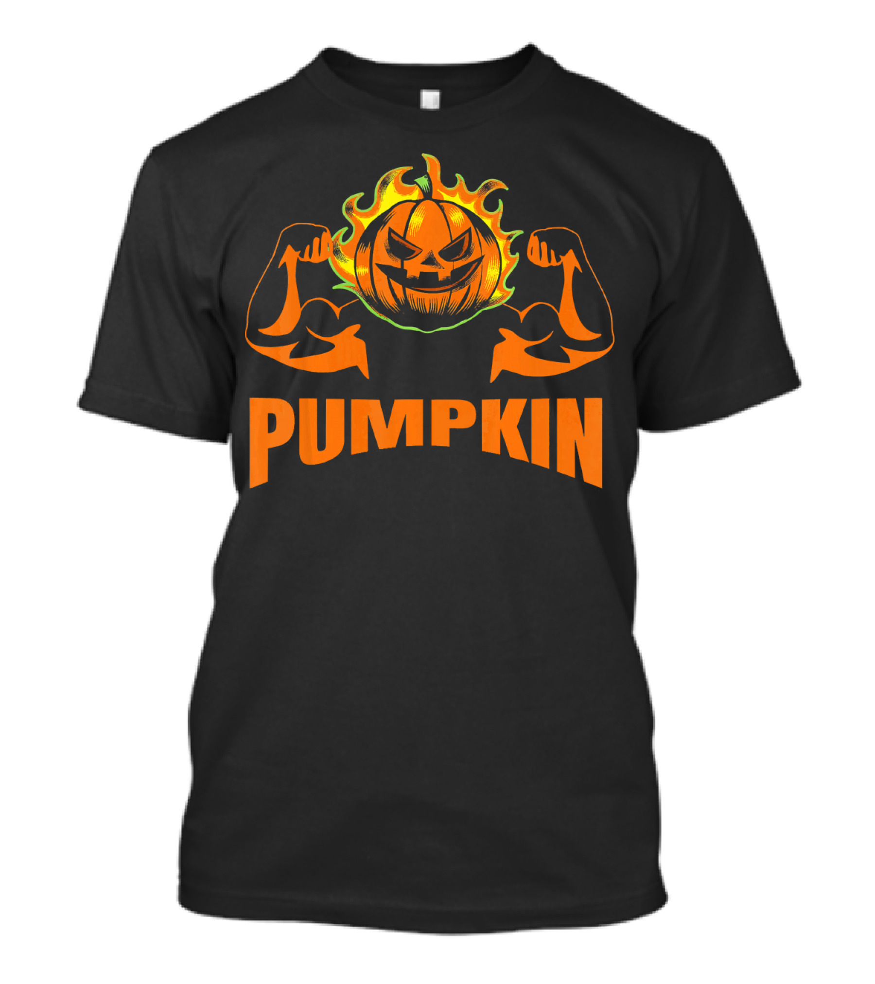 Bodybuilder Pumpkin Halloween Costume Muscles Jack-O'-Lantern T-Shirt
