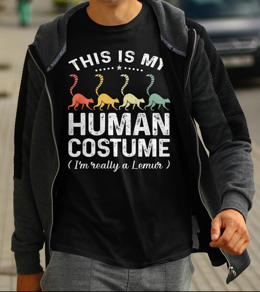 This Is My Human Costume I'm Really A Lemur Vintage Rainbow Lemurs T-Shirt