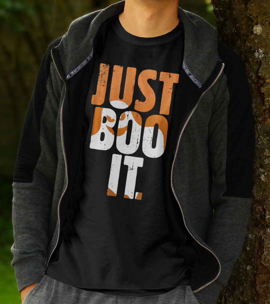 Halloween Just Boo It Funny Ghost Text With Orange White Letters T-Shirt