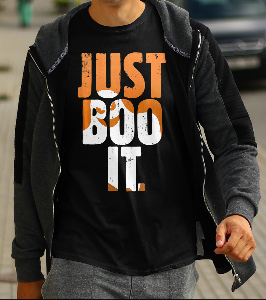 Halloween Just Boo It Funny Ghost Text With Orange White Letters T-Shirt