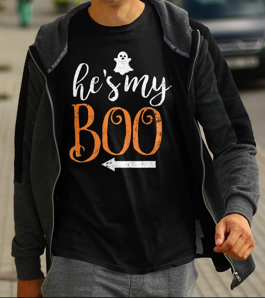 He's My Boo Halloween Ghost Matching Couple Arrow T-Shirt