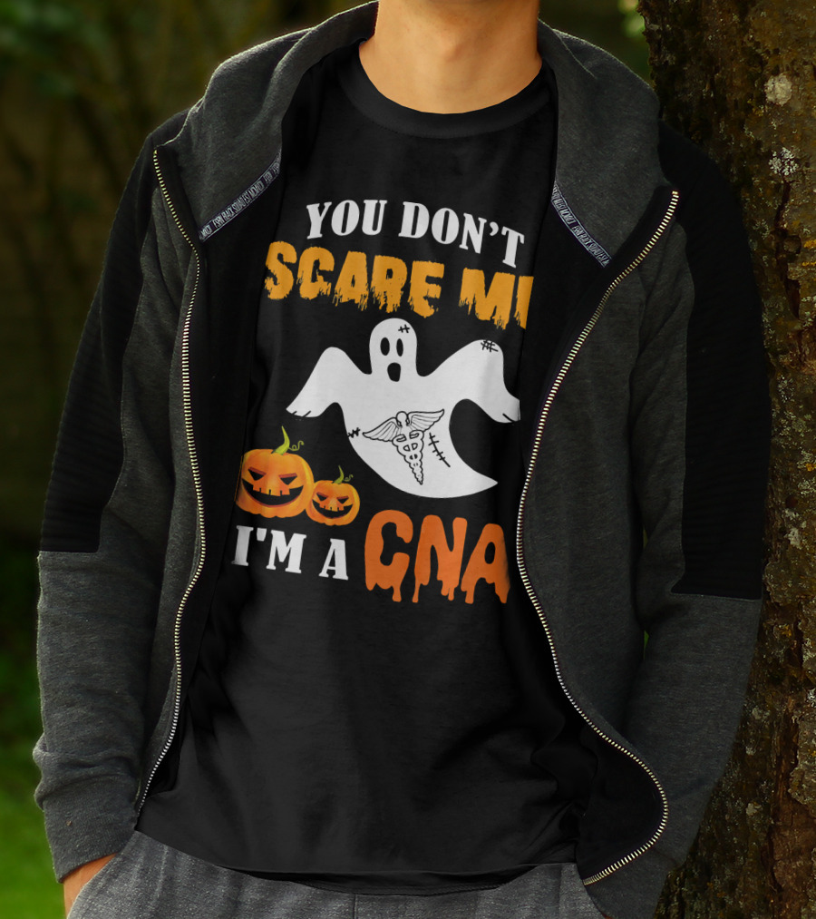 You Don't Scare Me I'm A CNA Halloween Ghost And Pumpkins T-Shirt