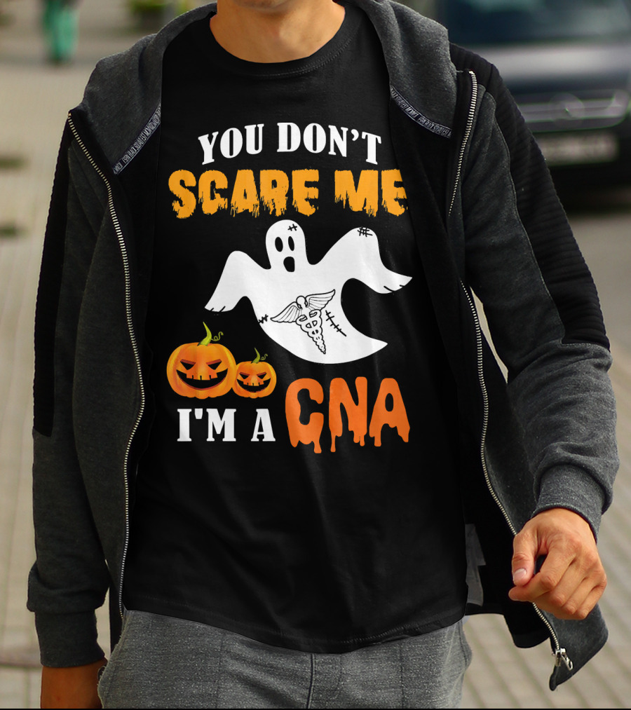 You Don't Scare Me I'm A CNA Halloween Ghost And Pumpkins T-Shirt