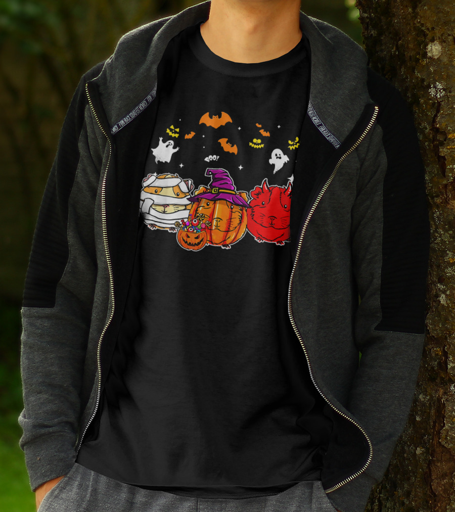 Guinea Pigs Happy Halloween Cute Mummy Witch Devil Pumpkin Ghosts Bats T-Shirt