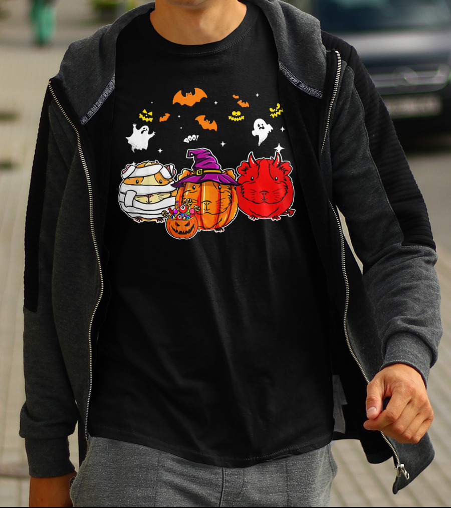 Guinea Pigs Happy Halloween Cute Mummy Witch Devil Pumpkin Ghosts Bats T-Shirt