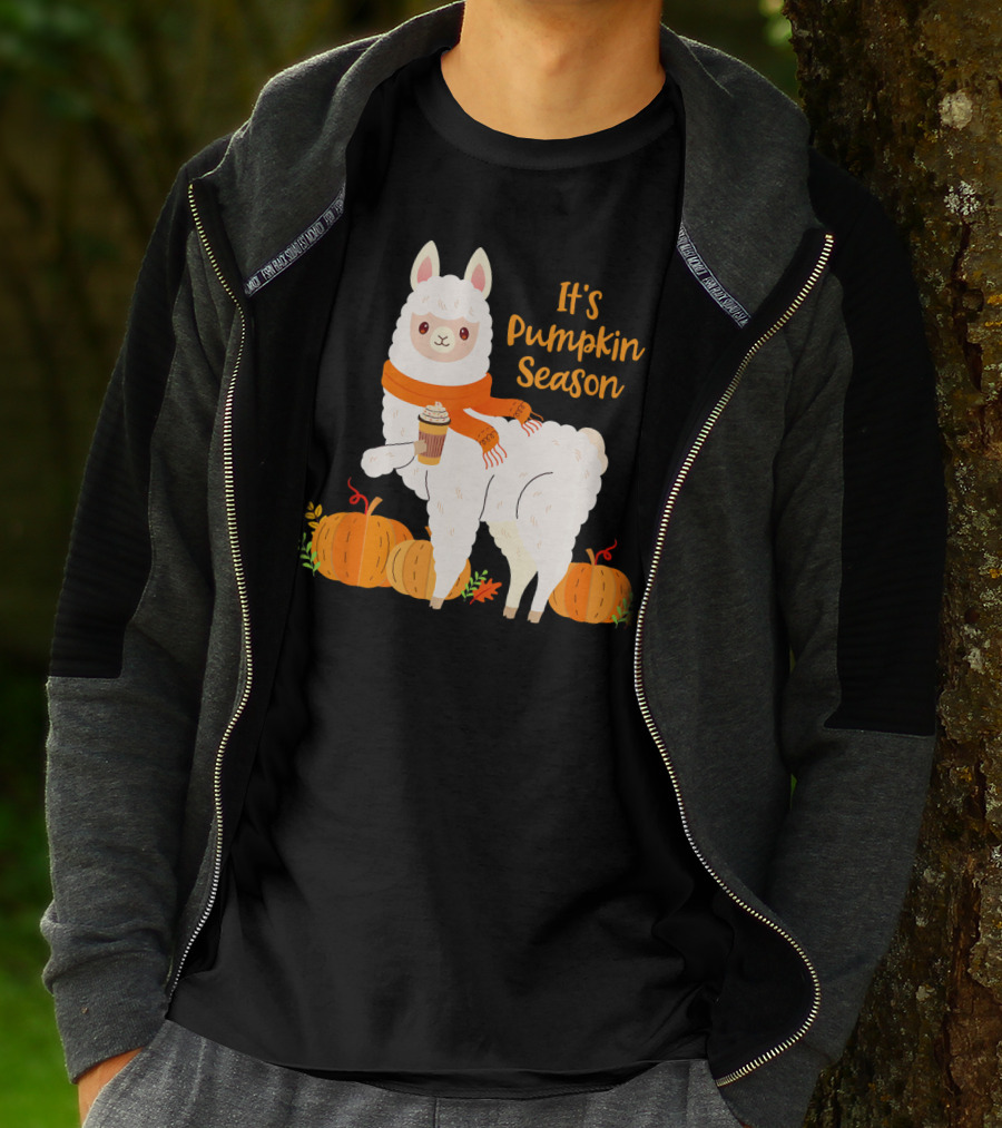 It's Pumpkin Season Llama With Autumn Leaves And Pumpkins T-Shirt
