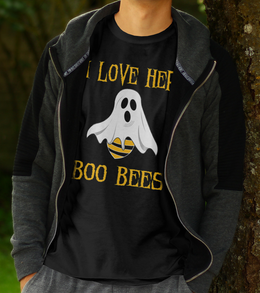 I Love Her Boo Bees Funny Couple Matching Halloween Ghost And Bee T-Shirt