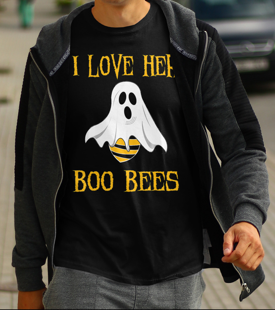 I Love Her Boo Bees Funny Couple Matching Halloween Ghost And Bee T-Shirt
