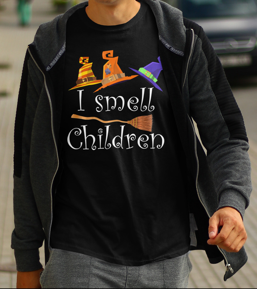 I Smell Children Funny Witches Hats Broom Halloween T-Shirt