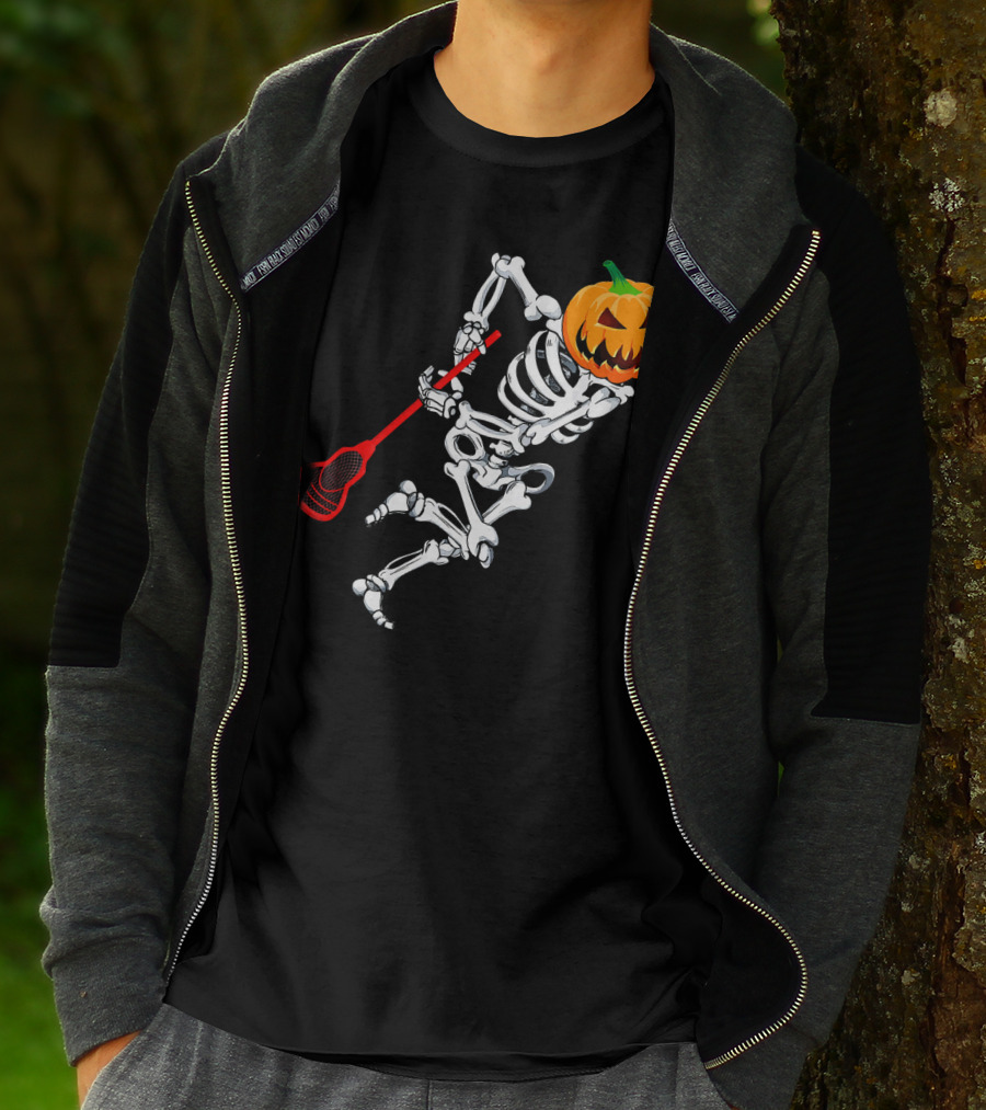 Skeleton Pumpkin Lacrosse Halloween T-Shirt