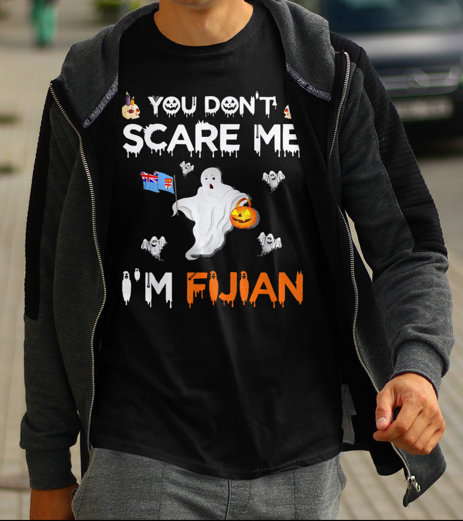 You Don’t Scare Me I’m Fijian Ghost With Fiji Flag And Halloween Pumpkin T-Shirt