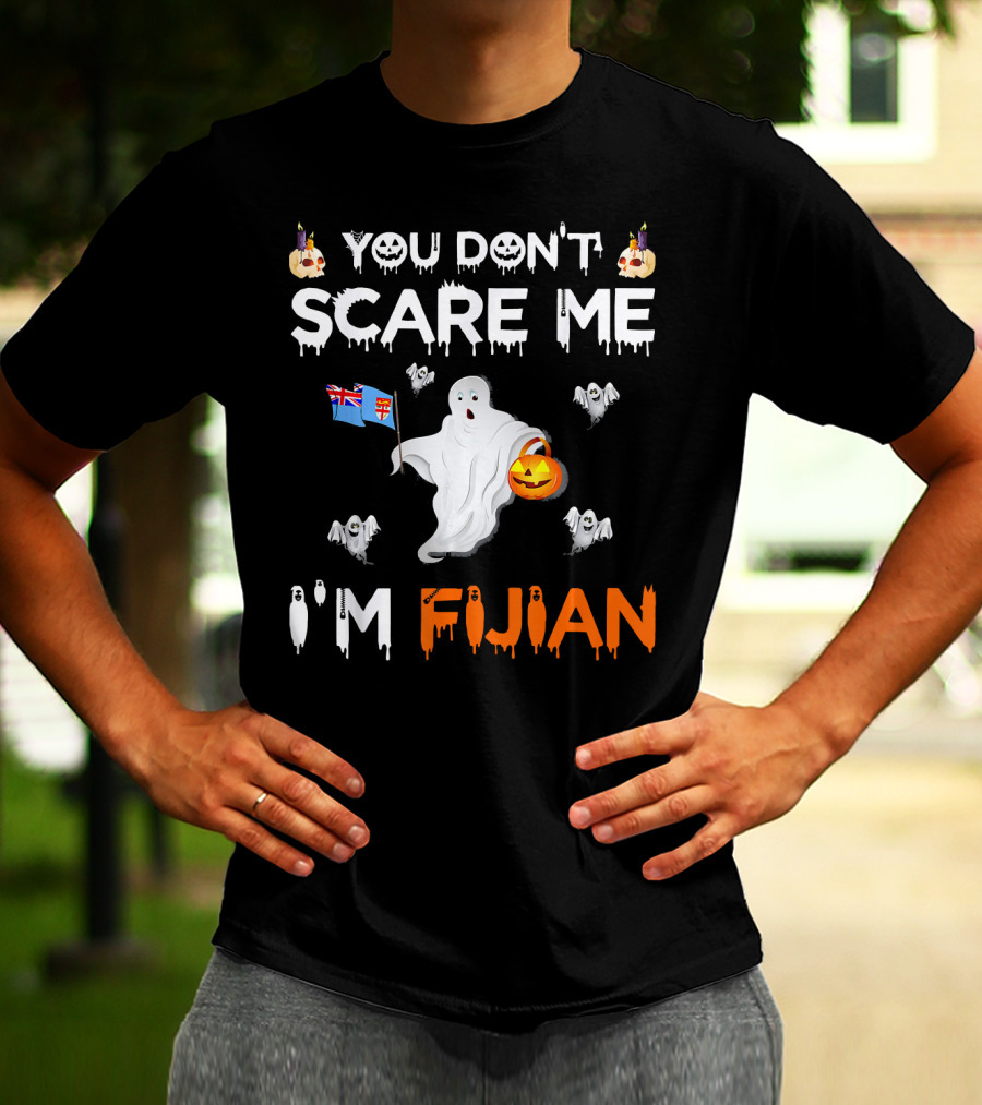 You Don’t Scare Me I’m Fijian Ghost With Fiji Flag And Halloween Pumpkin T-Shirt