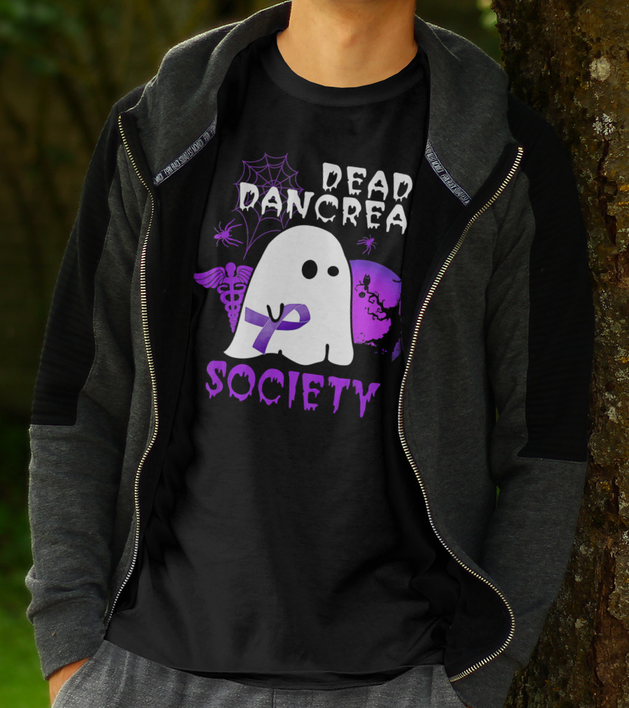 Dead Pancreas Society Ghost With Purple Ribbon Halloween T-Shirt