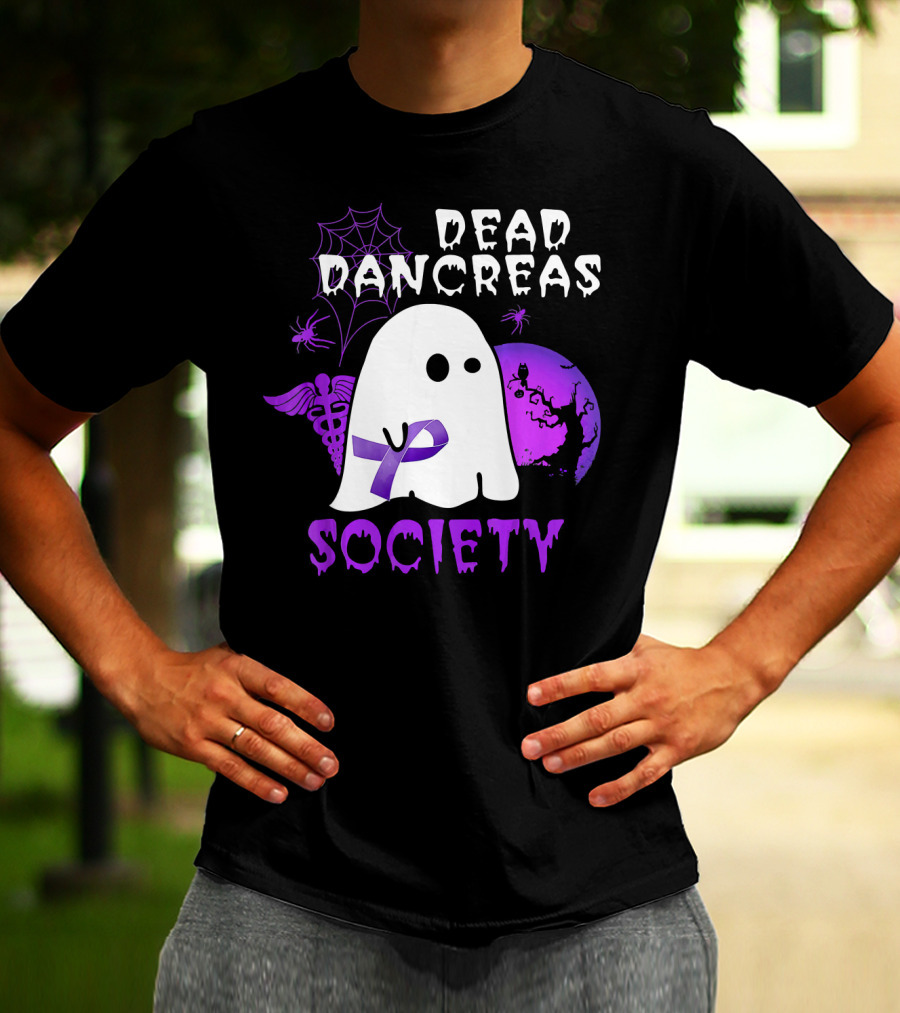 Dead Pancreas Society Ghost With Purple Ribbon Halloween T-Shirt
