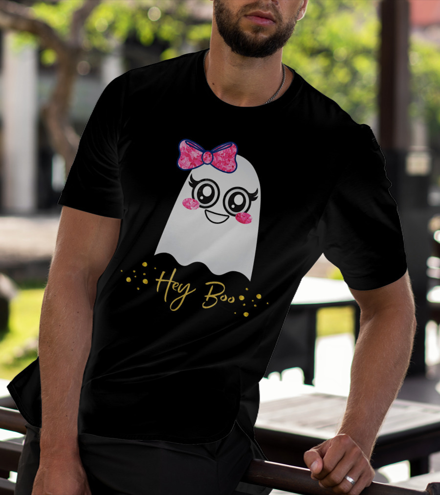 Hey Boo Kawaii Ghost Halloween Emoji Cute T-Shirt