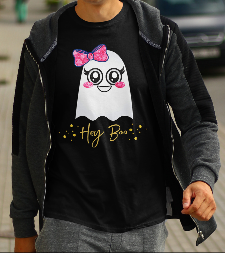Hey Boo Kawaii Ghost Halloween Emoji Cute T-Shirt