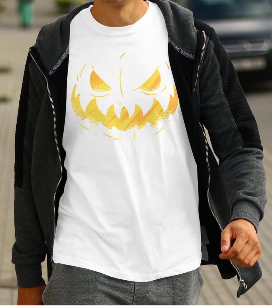Jack O Lantern Cracked Grinning Pumpkin Face T-Shirt