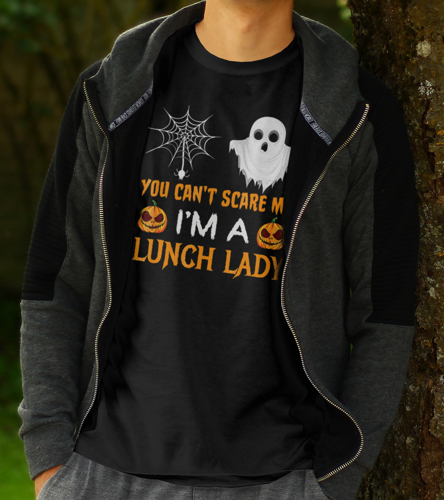 You Can't Scare Me I'm A Lunch Lady Ghost Pumpkin Spiderweb T-Shirt
