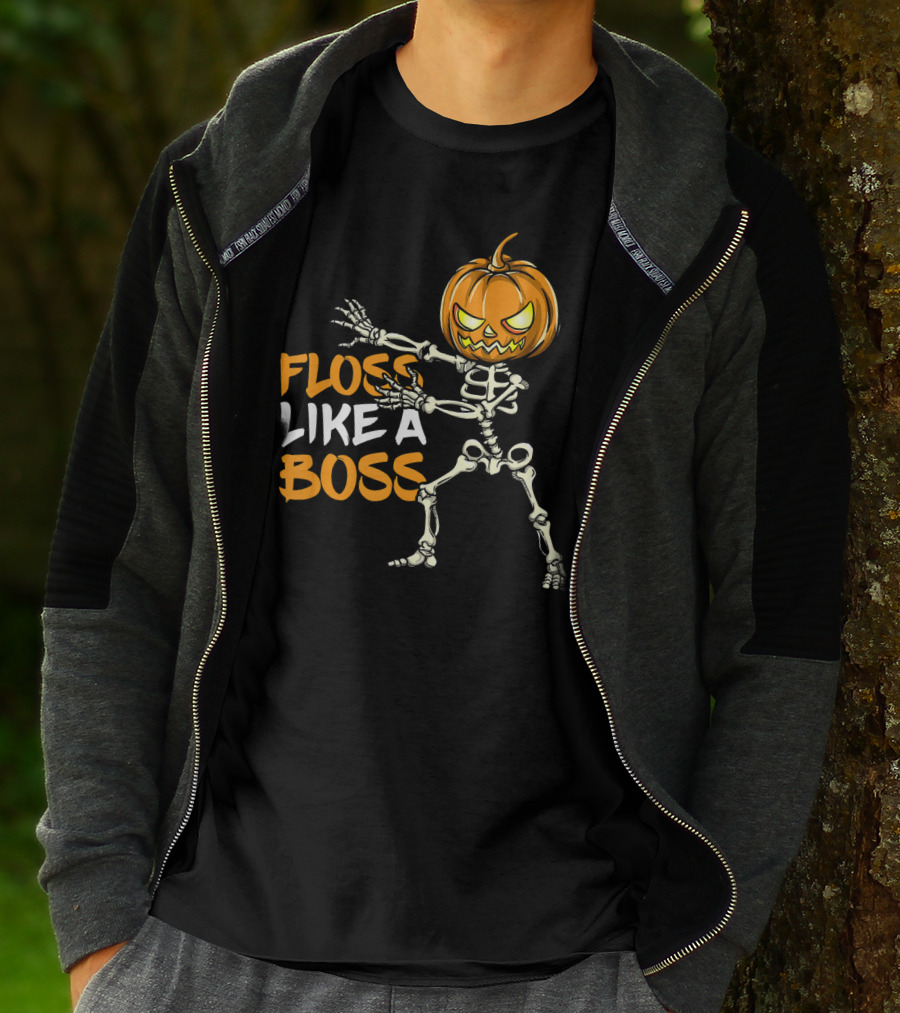 Floss Like A Boss Skeleton Halloween Pumpkin T-Shirt