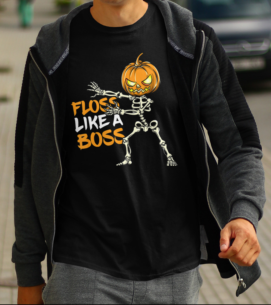 Floss Like A Boss Skeleton Halloween Pumpkin T-Shirt