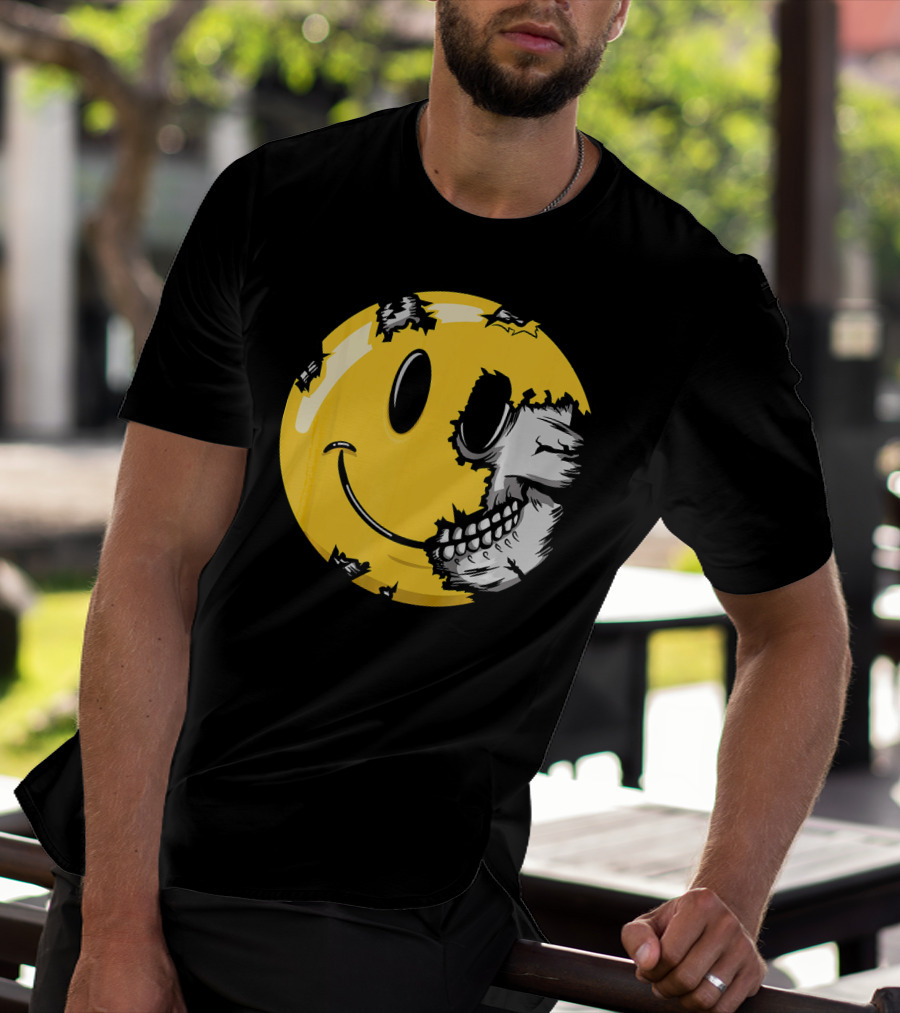 Halloween Scary Smiley Face Skull T-Shirt