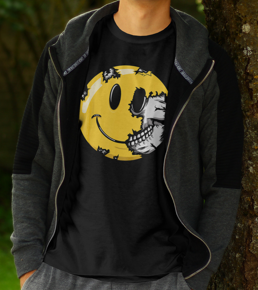 Halloween Scary Smiley Face Skull T-Shirt
