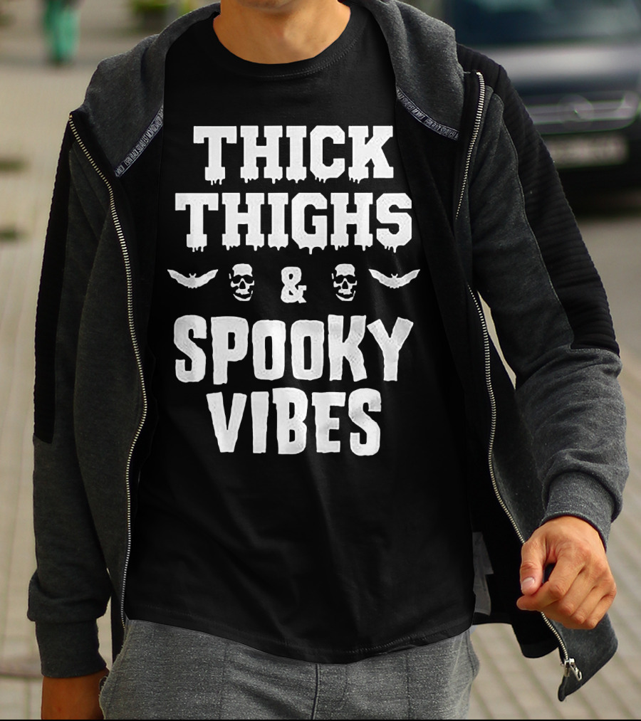 Thick Thighs Spooky Vibes Skulls And Bats T-Shirt