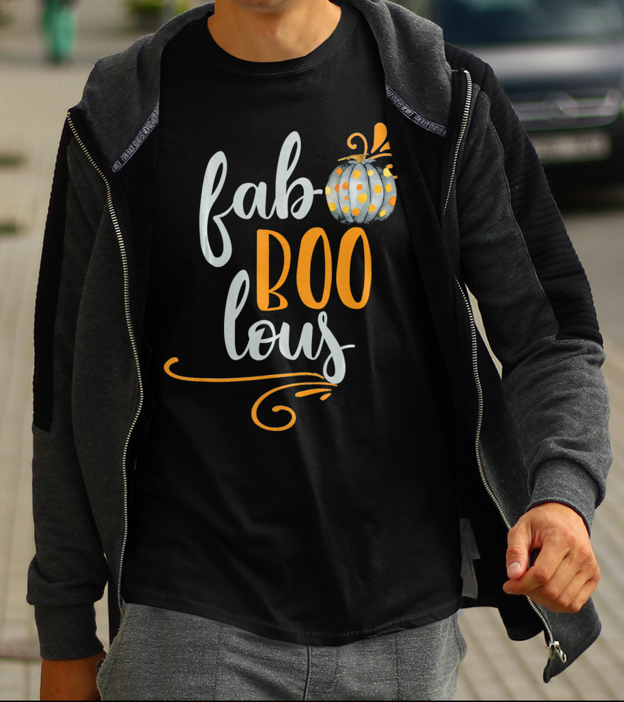 Fab BOO Lous Halloween Gray And Orange Pumpkin T-Shirt