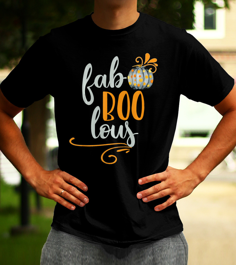 Fab BOO Lous Halloween Gray And Orange Pumpkin T-Shirt