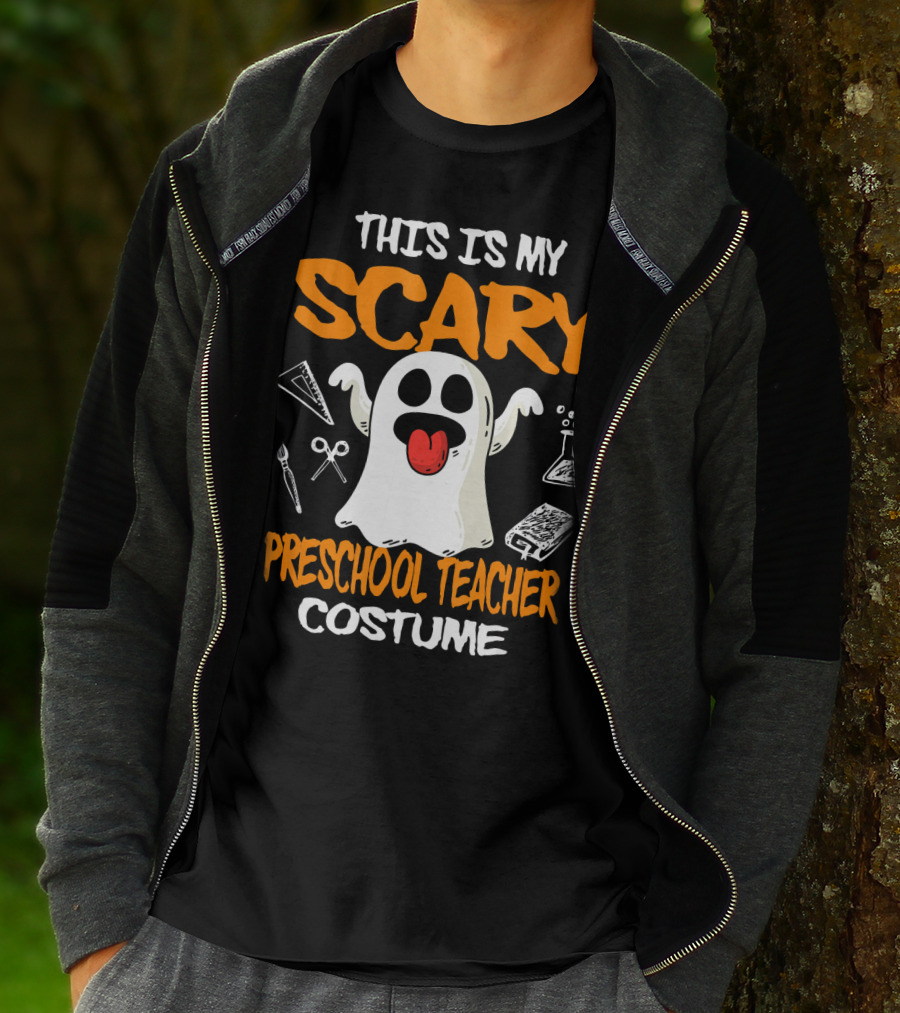 This Is My Scary Preschool Teacher Costume Ghost With School Supplies T-Shirt