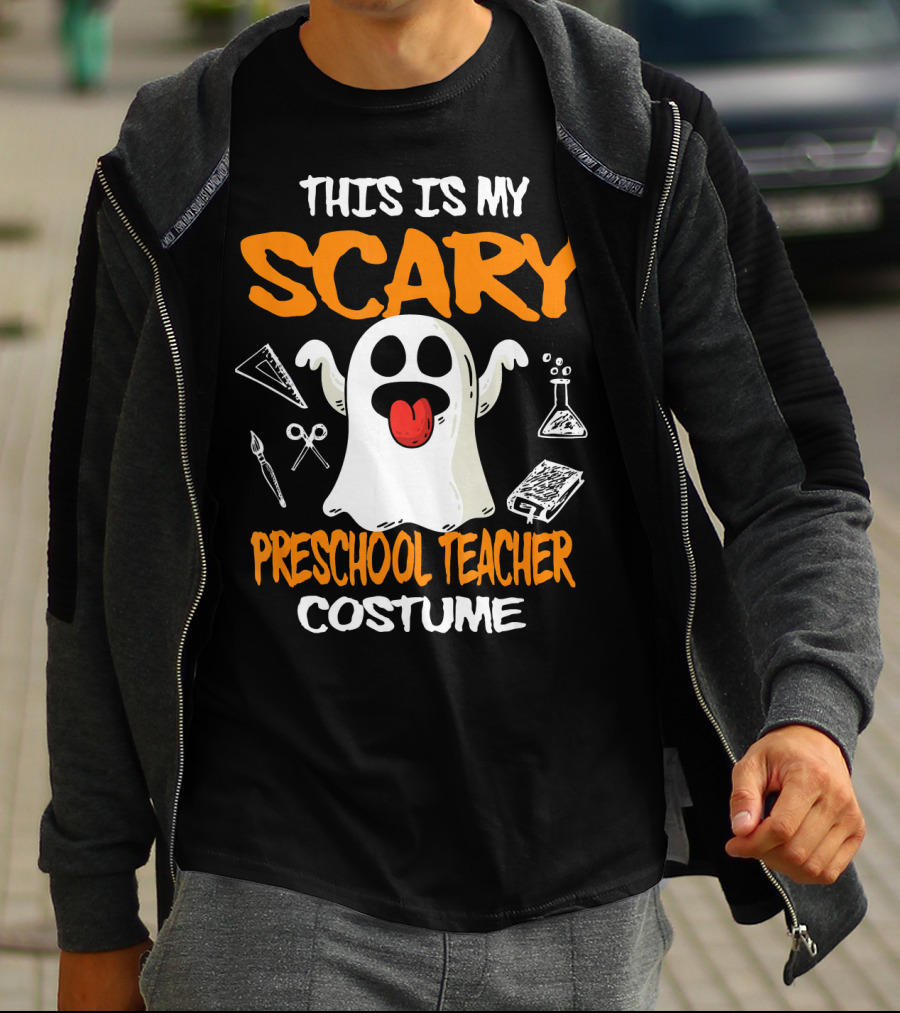 This Is My Scary Preschool Teacher Costume Ghost With School Supplies T-Shirt