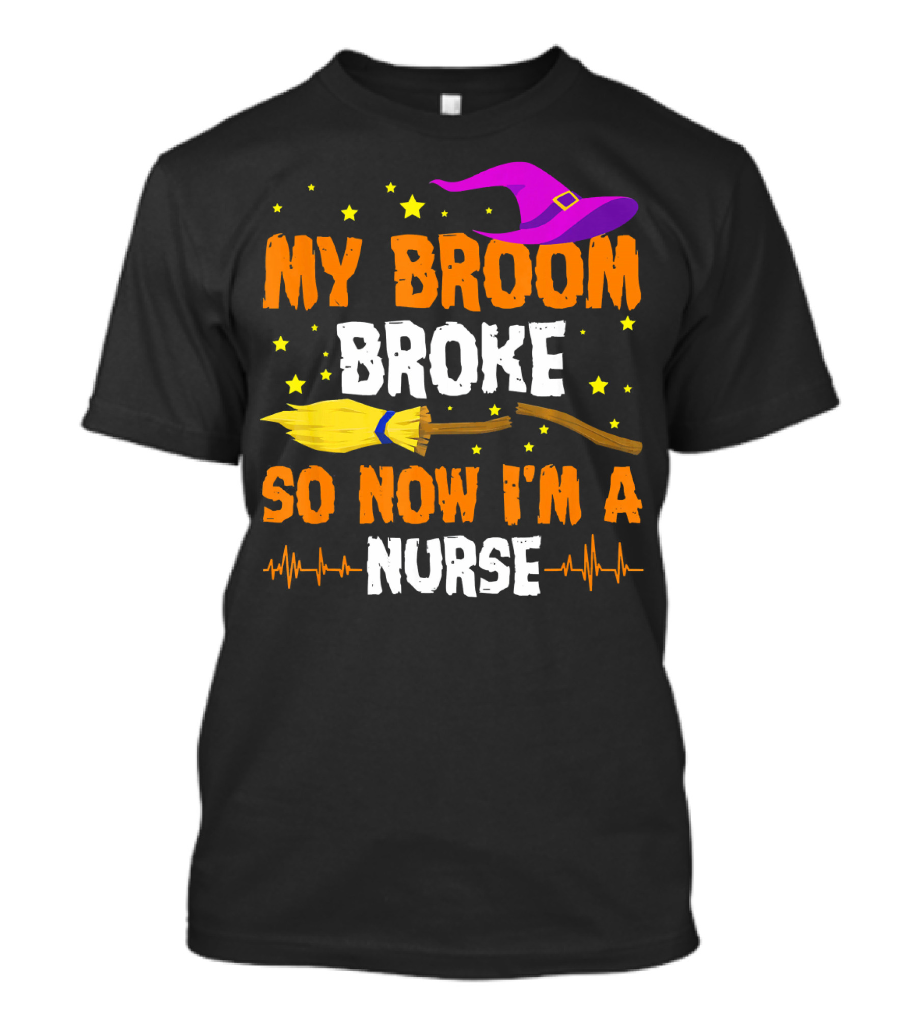 My Broom Broke Halloween Nurse Hat And Stars T-Shirt