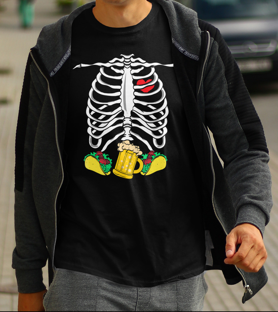 Halloween Skeleton Ribcage With Tacos And Beer Iconic T-Shirt