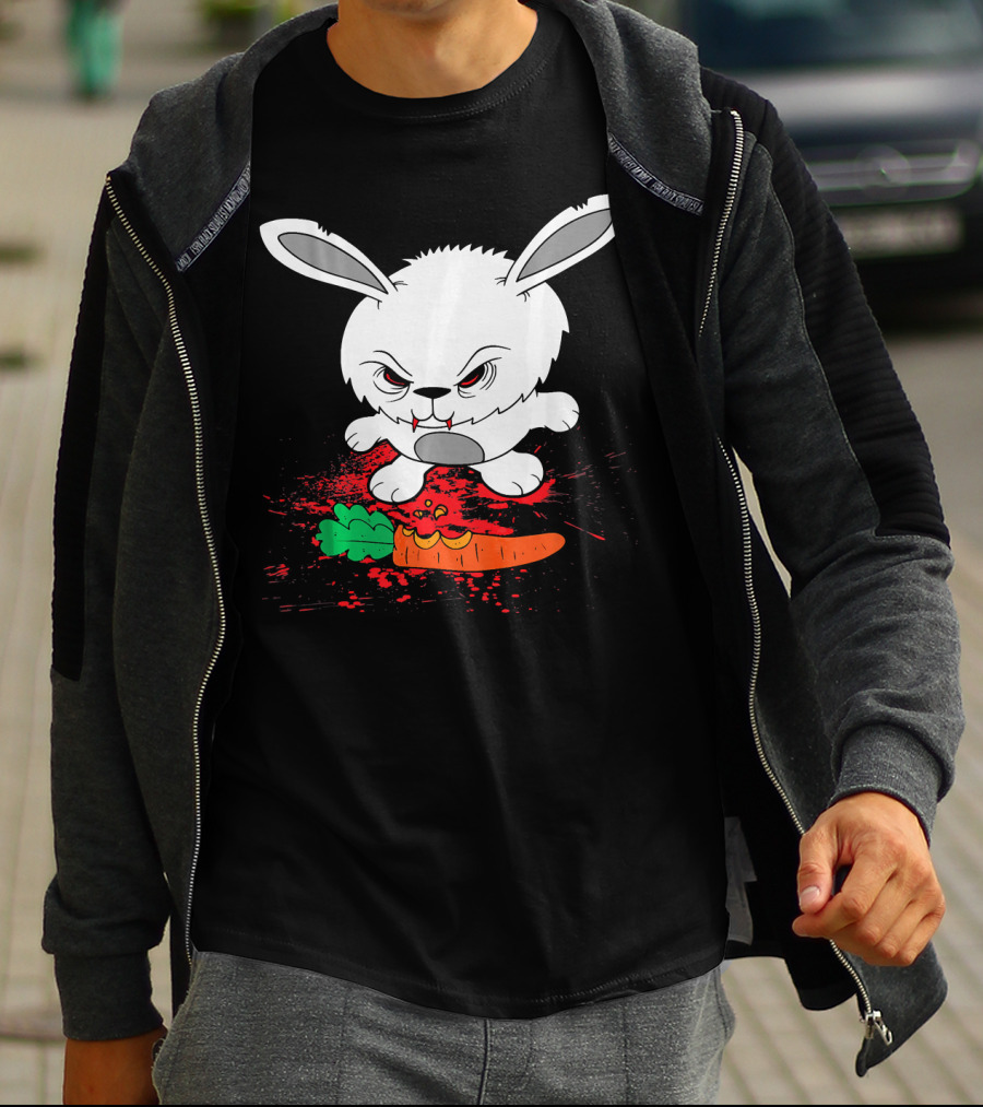 Funny Halloween Scary Zombie Rabbit Bunny With Carrot T-Shirt