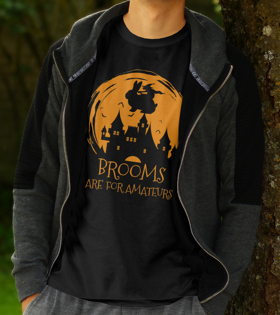 Brooms Are For Amateurs Halloween Rabbit Witch Costume T-Shirt