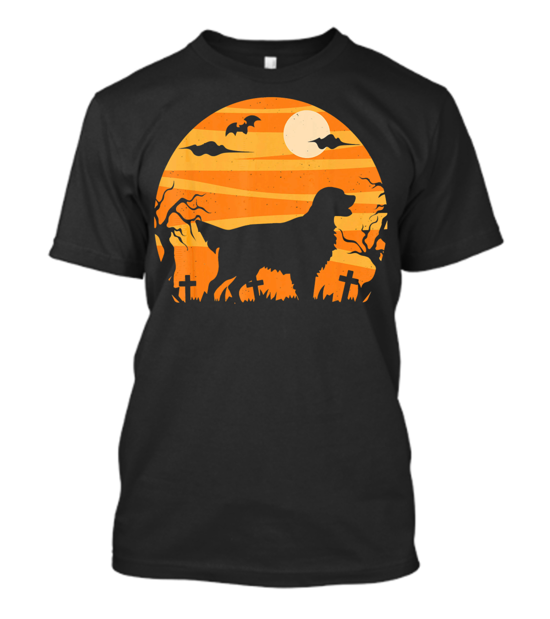 Flat Coated Retriever Halloween Moonlit Graveyard Scene T-Shirt