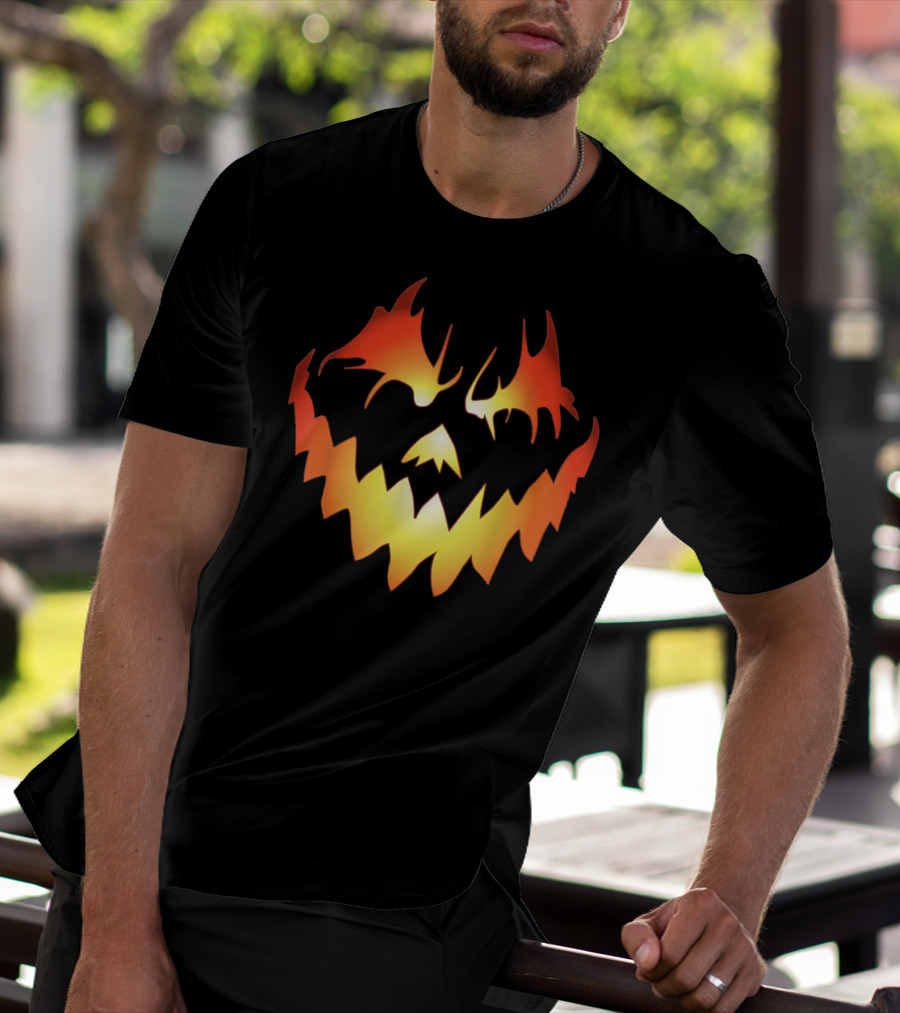JACK O LANTERN Scary Pumpkin Fiery Face T-Shirt
