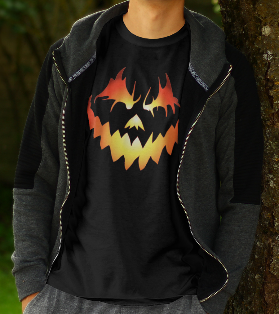 JACK O LANTERN Scary Pumpkin Fiery Face T-Shirt