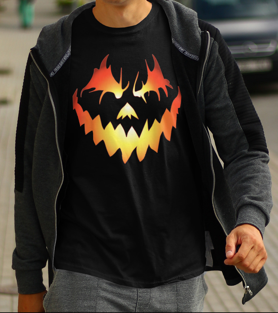 JACK O LANTERN Scary Pumpkin Fiery Face T-Shirt