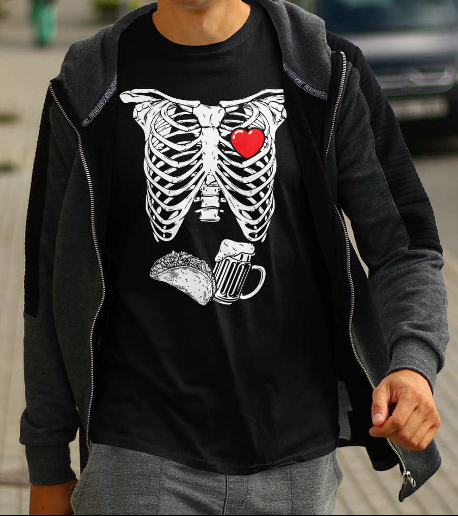 Skeleton Xray Heart Taco Beer Pregnancy T-Shirt