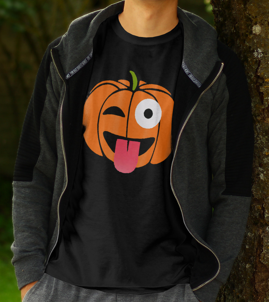 Winking Tongue Out Smiling Pumpkin Face T-Shirt
