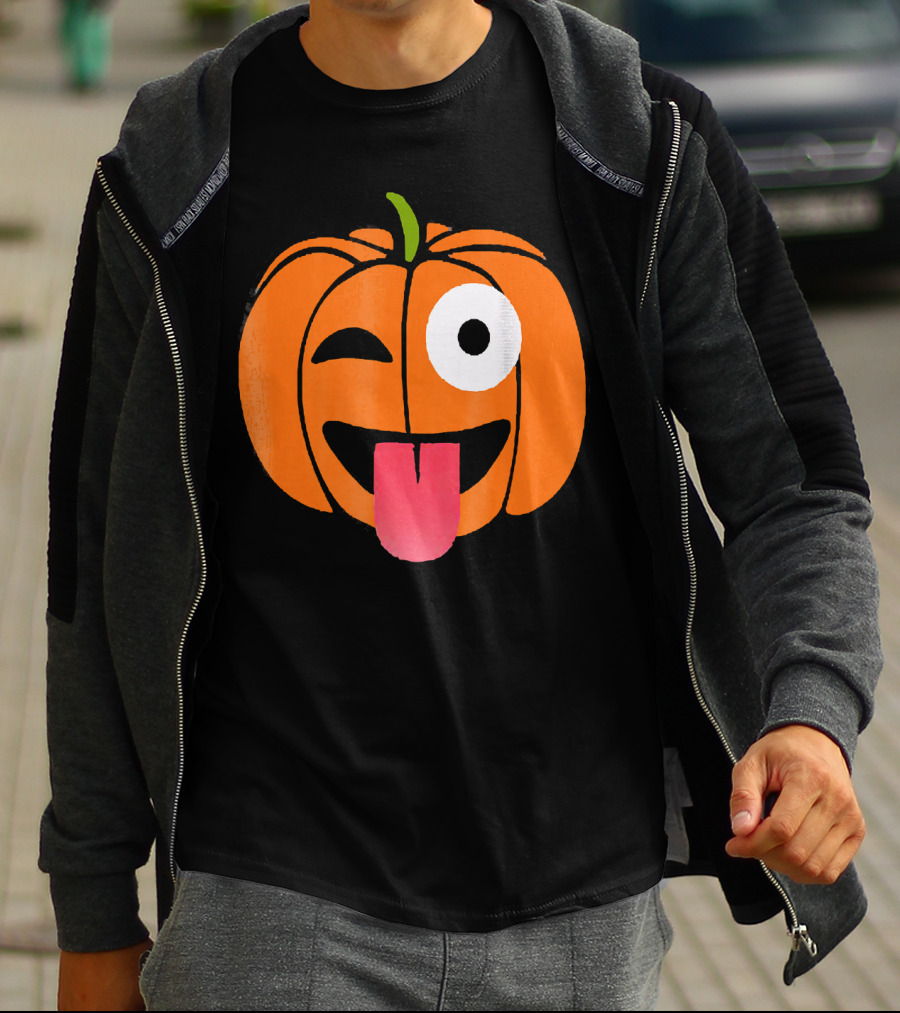 Winking Tongue Out Smiling Pumpkin Face T-Shirt