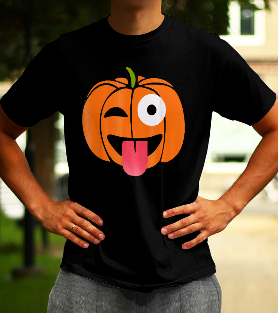 Winking Tongue Out Smiling Pumpkin Face T-Shirt