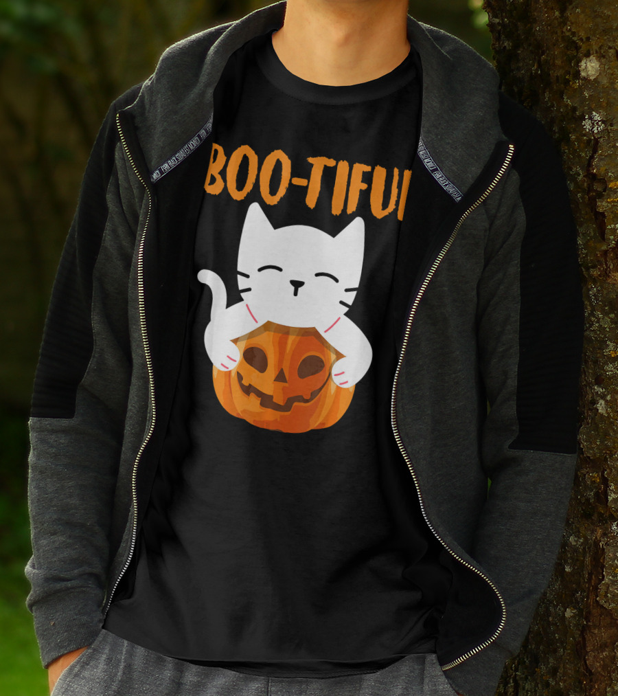 Boo-tiful Cat With Pumpkin Halloween Toddler Girls Boys T-Shirt