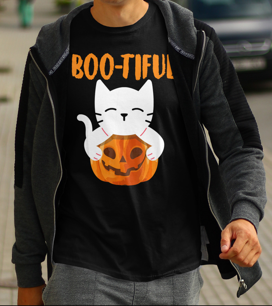 Boo-tiful Cat With Pumpkin Halloween Toddler Girls Boys T-Shirt
