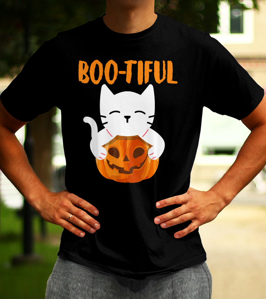 Boo-tiful Cat With Pumpkin Halloween Toddler Girls Boys T-Shirt