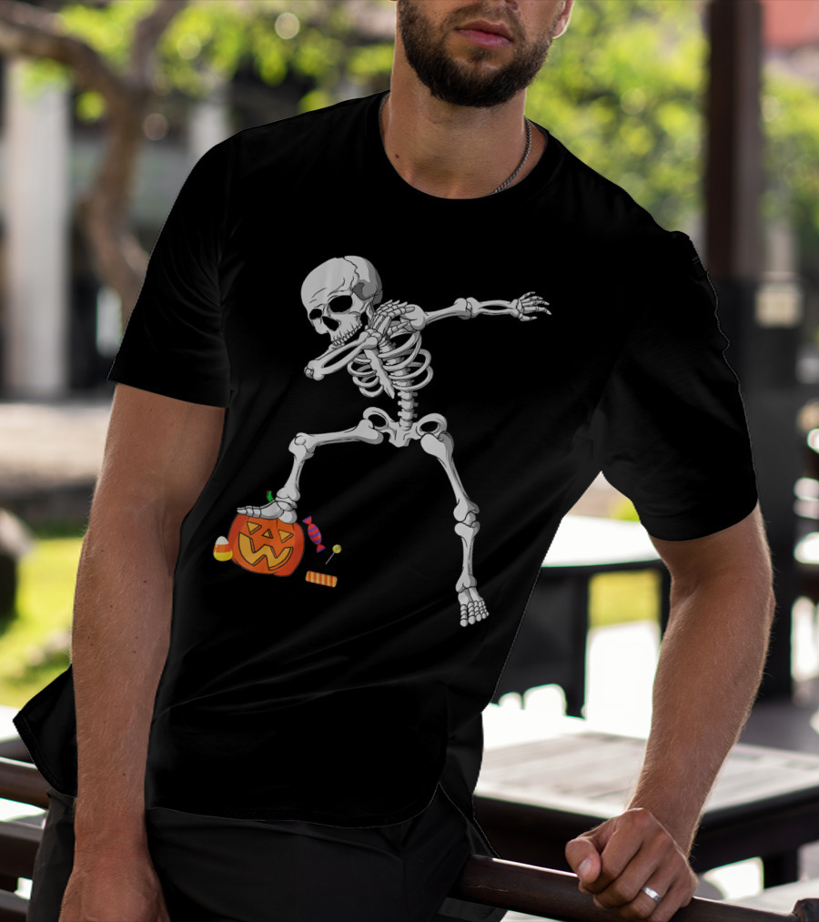 Halloween Skeleton Dabbing On Pumpkin With Candy T-Shirt