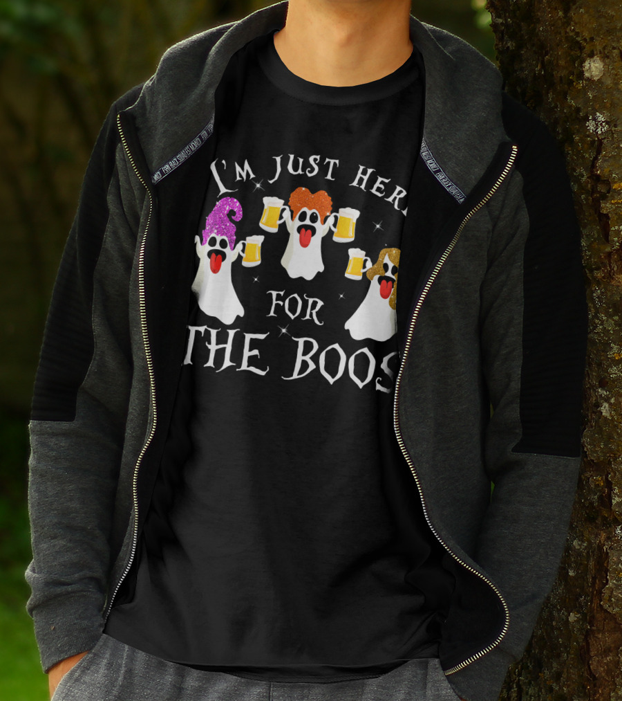 I'm Just Here For The Boos Ghosts With Beer Glasses Halloween T-Shirt
