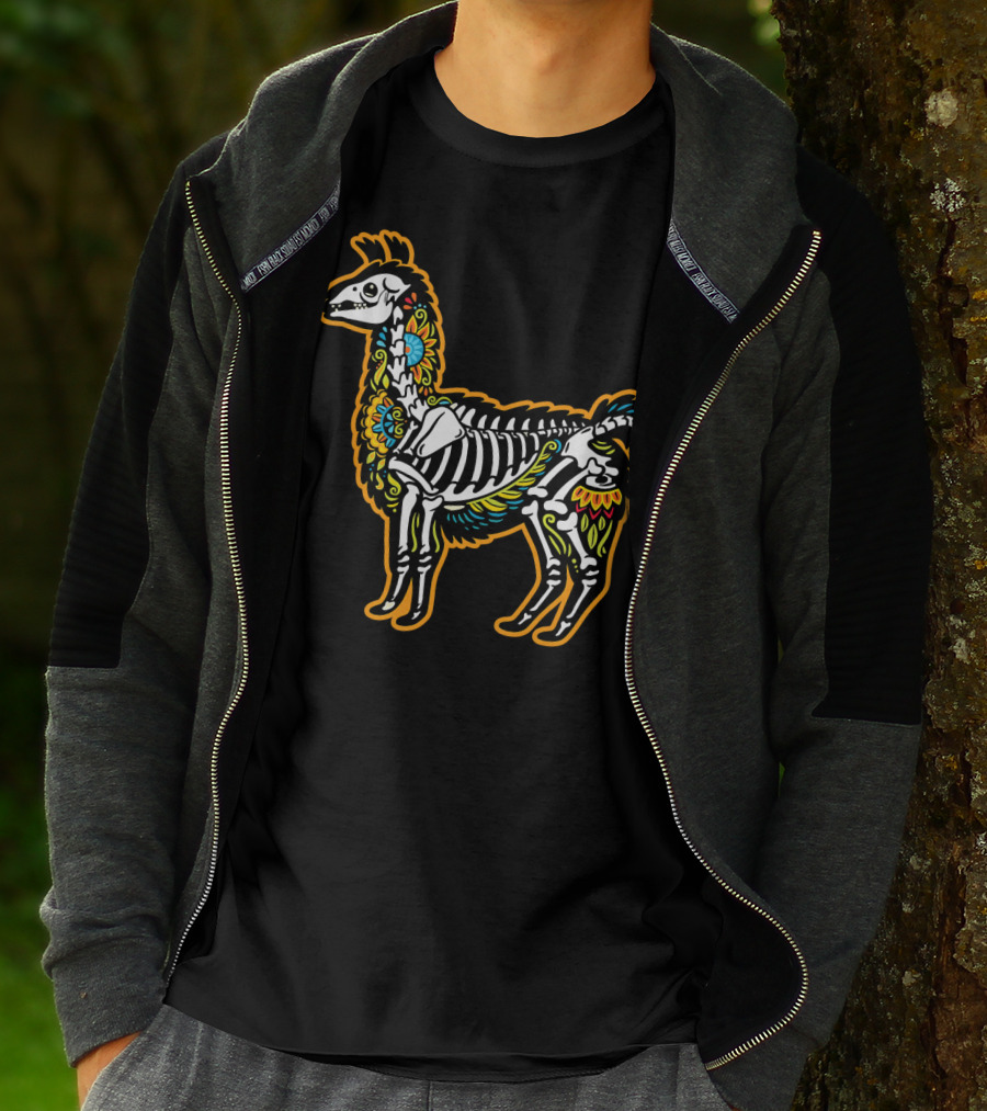 Colorful Dia De Los Muertos Llama Skeleton T-Shirt