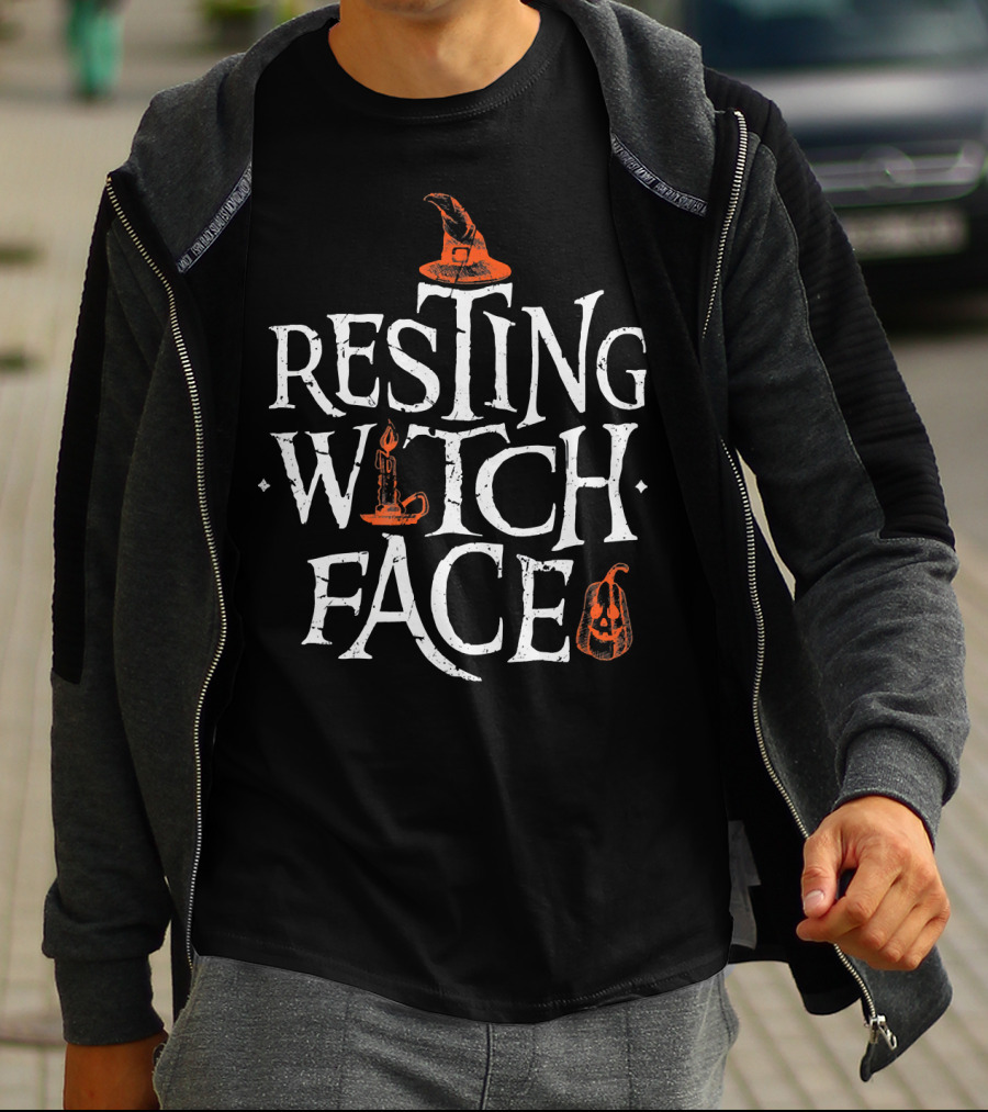 Resting Witch Face Pumpkin Candle Hat T-Shirt